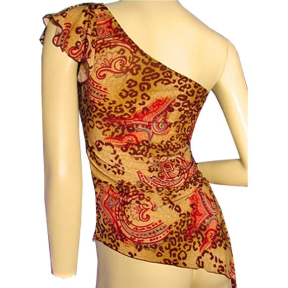 New Y2K One Shoulder Top Bodycon Made USA Leopard Animal Print Brown Resort Wear - Picture 3 of 5